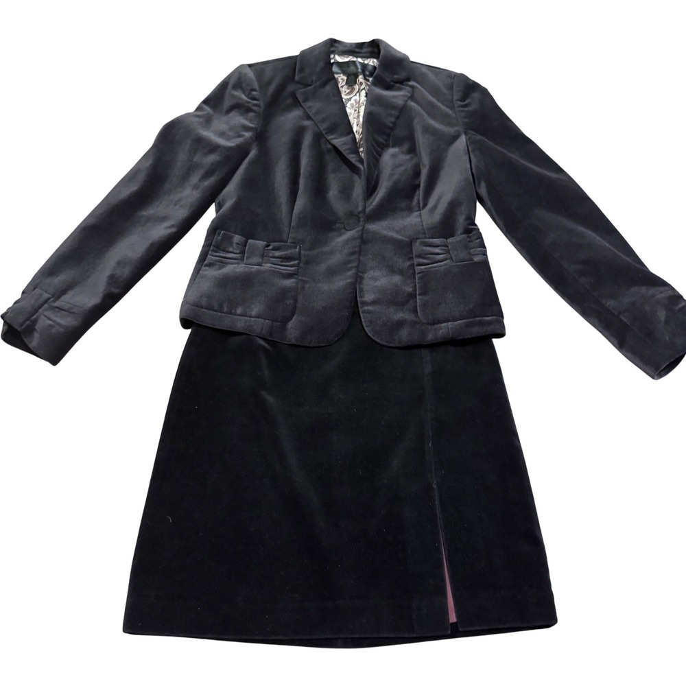 Apostrophe Black Velvet Blazer & Mini Skirt Satin Lining Sz 2 Dark Academia Goth